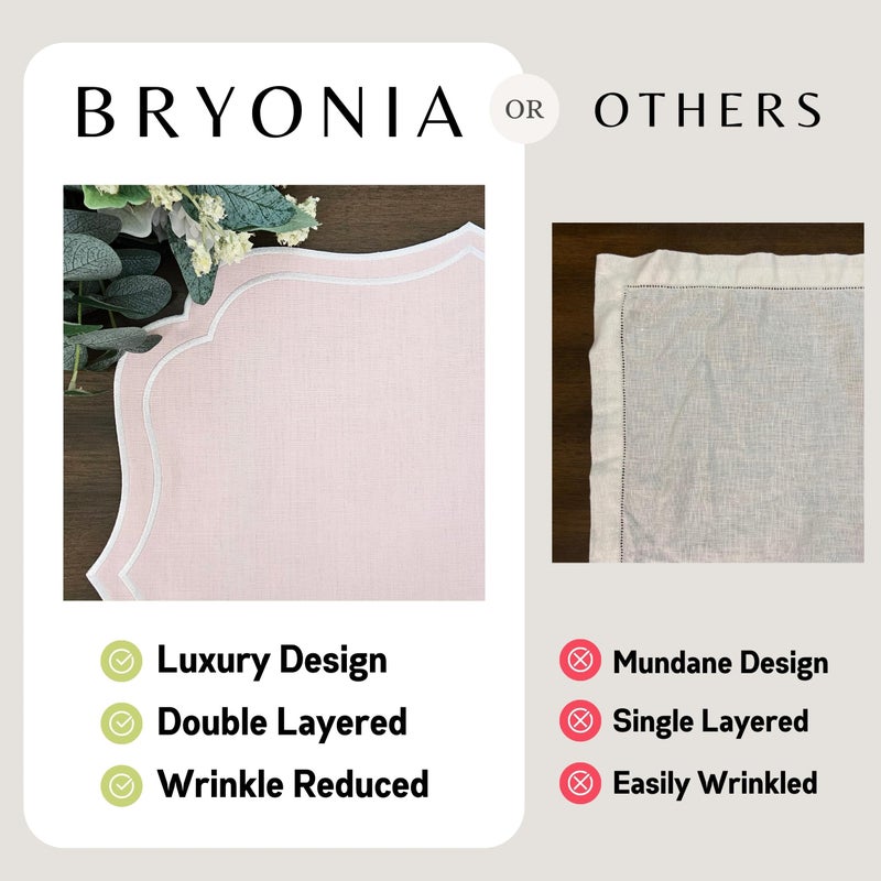 Bryonia Cotton Linen Placemats Set of 4 - Double Layered, Machine Washable, Scalloped & Embroidered Cloth Table Mats - Wedding, Easter Mats, 19 x 17 inch, Light Pink - Image 4