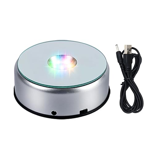 PHMOOJ Rotating Display Stand Light Base Colorful Cup Display Turner Spinner Light Tumbler Crystal Turning Display Base Stand with USB Power Cable for Crystals Glass Jewelry Art Gift - Image 1