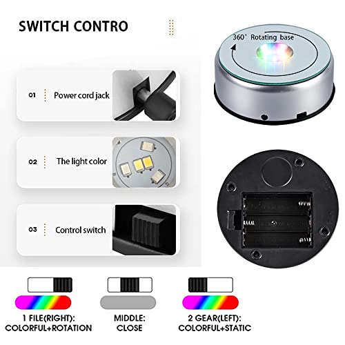 PHMOOJ Rotating Display Stand Light Base Colorful Cup Display Turner Spinner Light Tumbler Crystal Turning Display Base Stand with USB Power Cable for Crystals Glass Jewelry Art Gift - Image 3