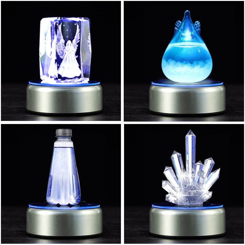 PHMOOJ Rotating Display Stand Light Base Colorful Cup Display Turner Spinner Light Tumbler Crystal Turning Display Base Stand with USB Power Cable for Crystals Glass Jewelry Art Gift - Image 5