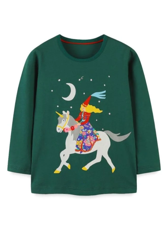 YUNIQEE Green Printed Long Sleeve Crew Neck T-Shirt