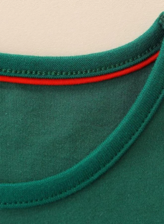 يونيكي Green Printed Long Sleeve Crew Neck T-Shirt