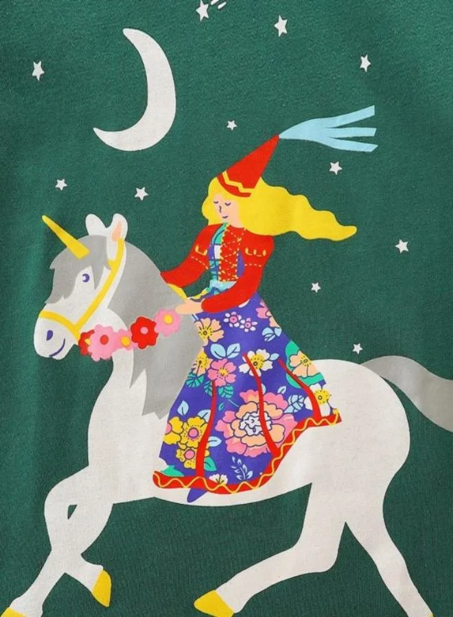 يونيكي Green Printed Long Sleeve Crew Neck T-Shirt