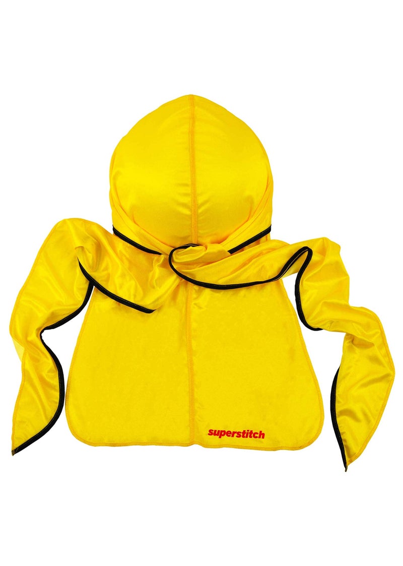 Superstitch Supersilky Ultra Silky Durag x Wavebuilder | 30+ Styles Premium Designer Durags for Men | 360 Waves | Yellow with Black Edges (Watch Out) - Image 2