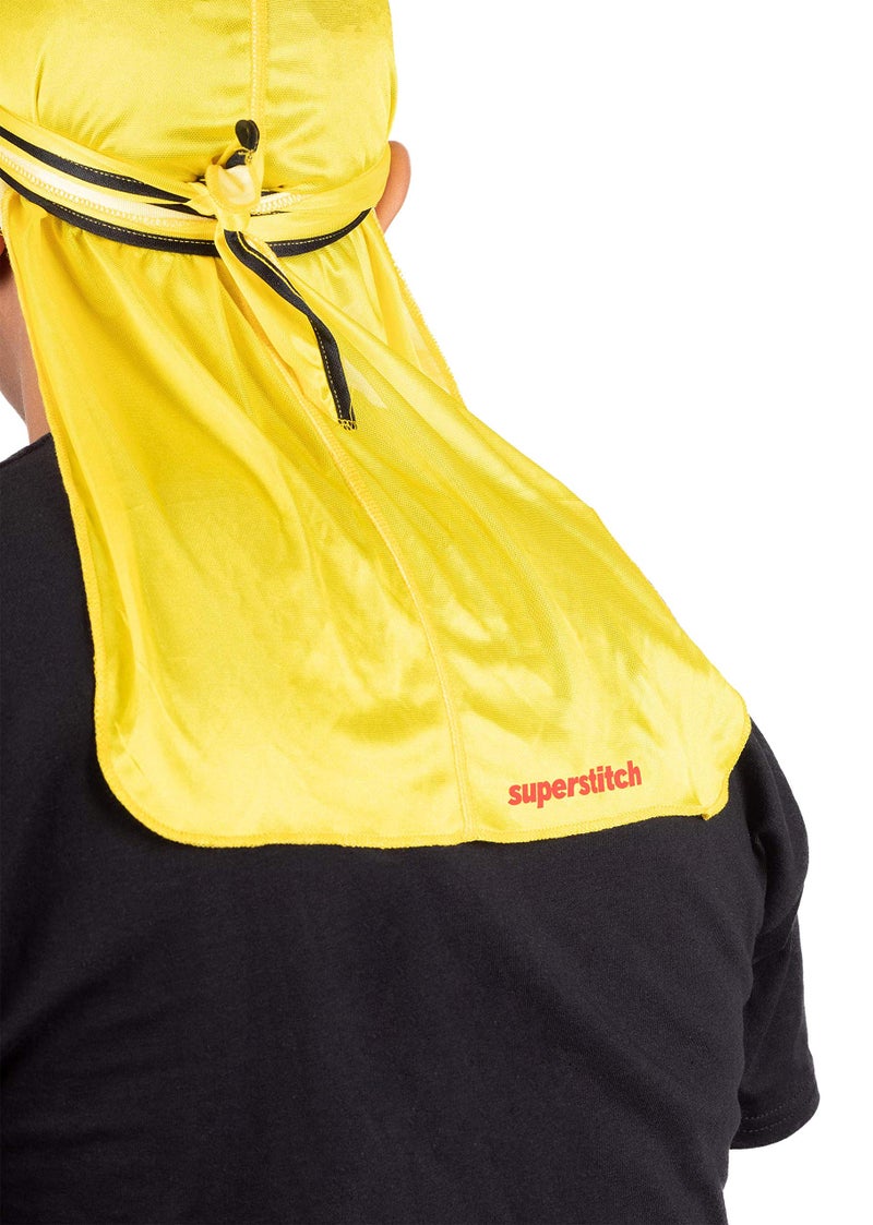 Superstitch Supersilky Ultra Silky Durag x Wavebuilder | 30+ Styles Premium Designer Durags for Men | 360 Waves | Yellow with Black Edges (Watch Out) - Image 4