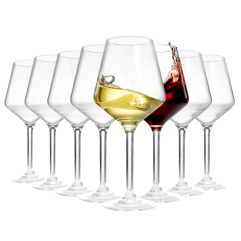 Unbreakable European Style Plastic Crystal Stemmed Wine Glasses Set of 8 Acrylic Tritan Drinkware Unbreakable Clear Color Shatterproof BPAfree Reusable Floating Pool Indoor Outdoor 18oz