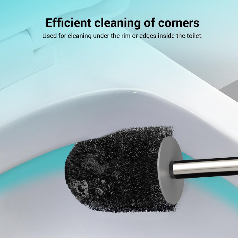 AONEZ Toilet Brush and Holder Set, 2 Pack with Stainless Steel Handle Toilet Bowl Brush, Compact Toilet Scrubber Brush for Deep Cleaning Bathroom Restroom, Easy to Assemble-Grey - Image 4