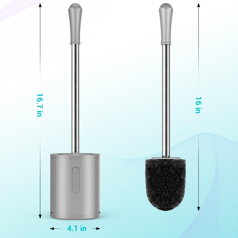 AONEZ Toilet Brush and Holder Set, 2 Pack with Stainless Steel Handle Toilet Bowl Brush, Compact Toilet Scrubber Brush for Deep Cleaning Bathroom Restroom, Easy to Assemble-Grey - Image 2