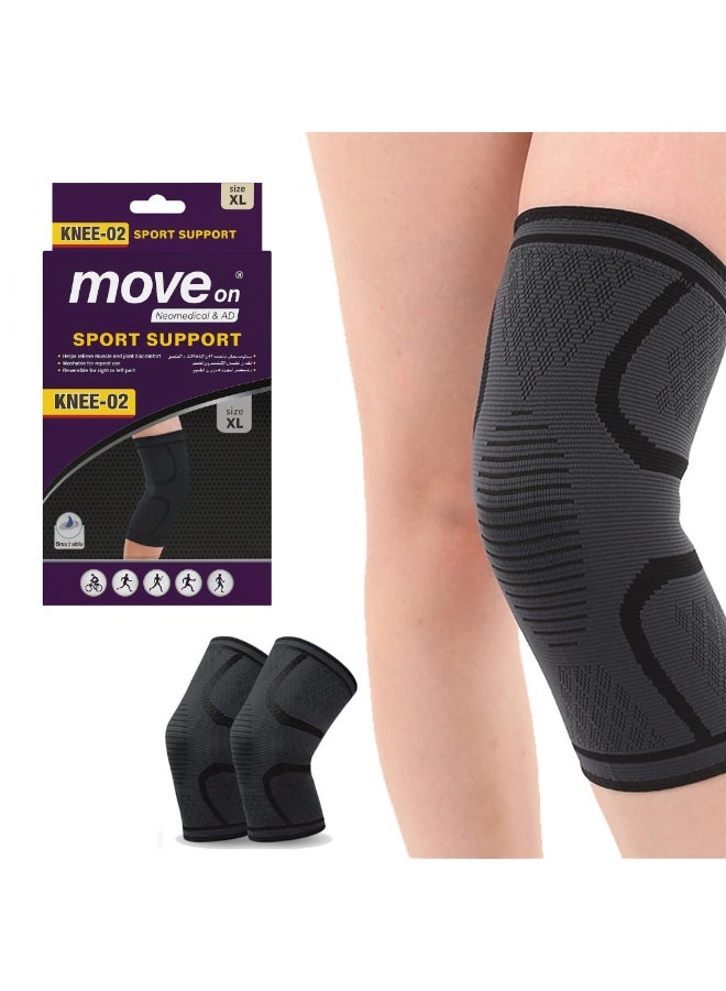 Move On KNEE-02 Sport Support Brace, XL Size, Breathable Compression Sleeve for Athletics, Running, Cycling, Joint Comfort, Reversible Design - Image 1