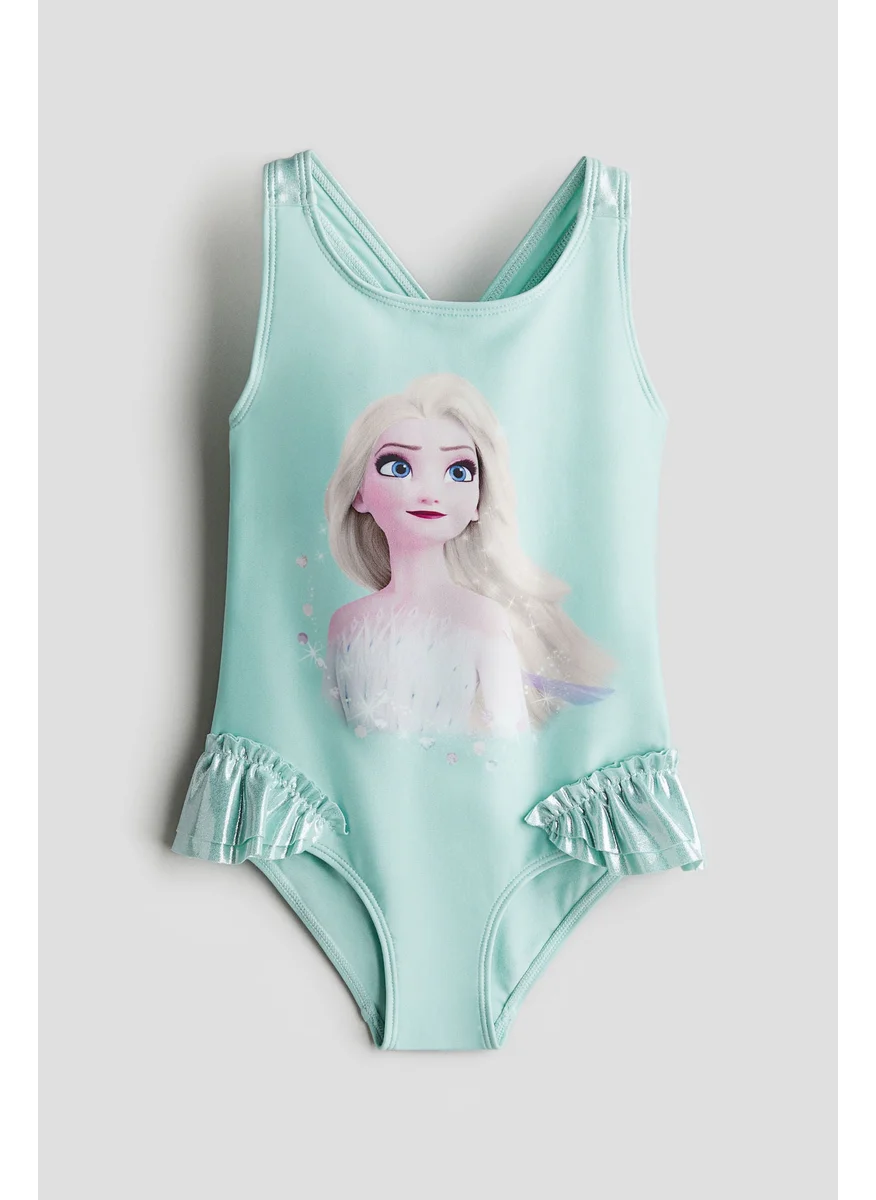 اتش اند ام Printed Flounce-Trimmed Swimsuit