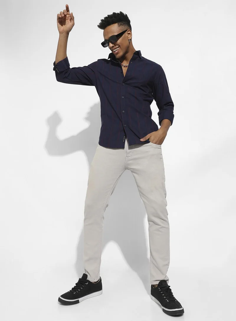 Campus Sutra Men's Navy Blue & Red Ombre Striped Shirt