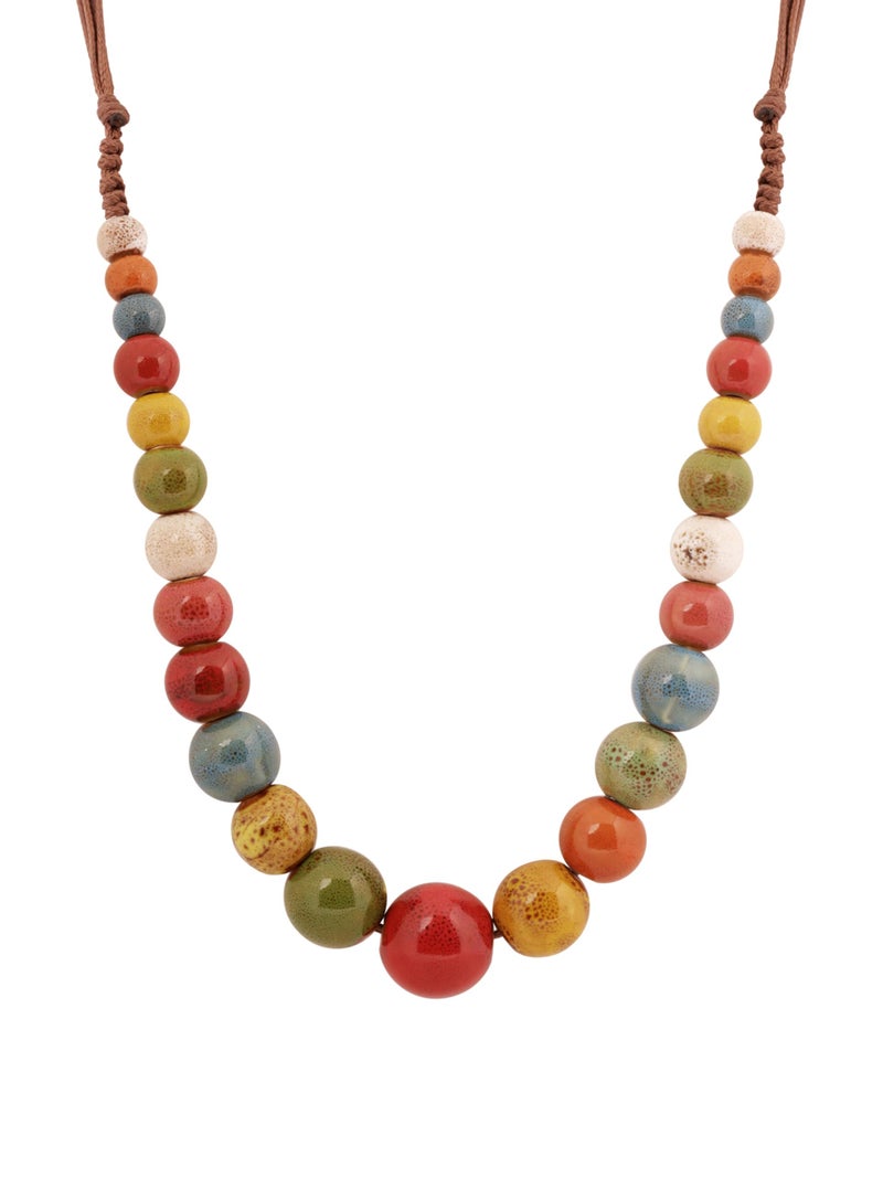 MINACHI Hippie Boho Colorful Ceramic Round Spherical Bead Necklace, Bohemian Summer Fall Statement Jewelry Gifts for Women - Image 1
