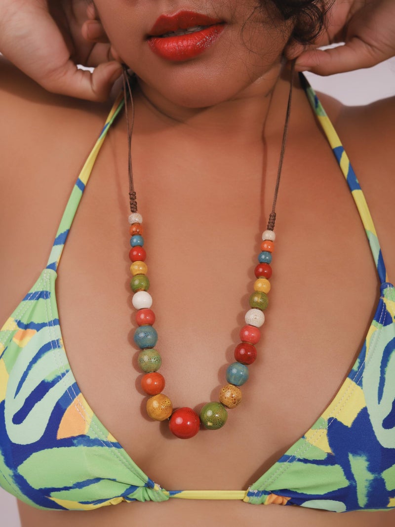MINACHI Hippie Boho Colorful Ceramic Round Spherical Bead Necklace, Bohemian Summer Fall Statement Jewelry Gifts for Women - Image 5