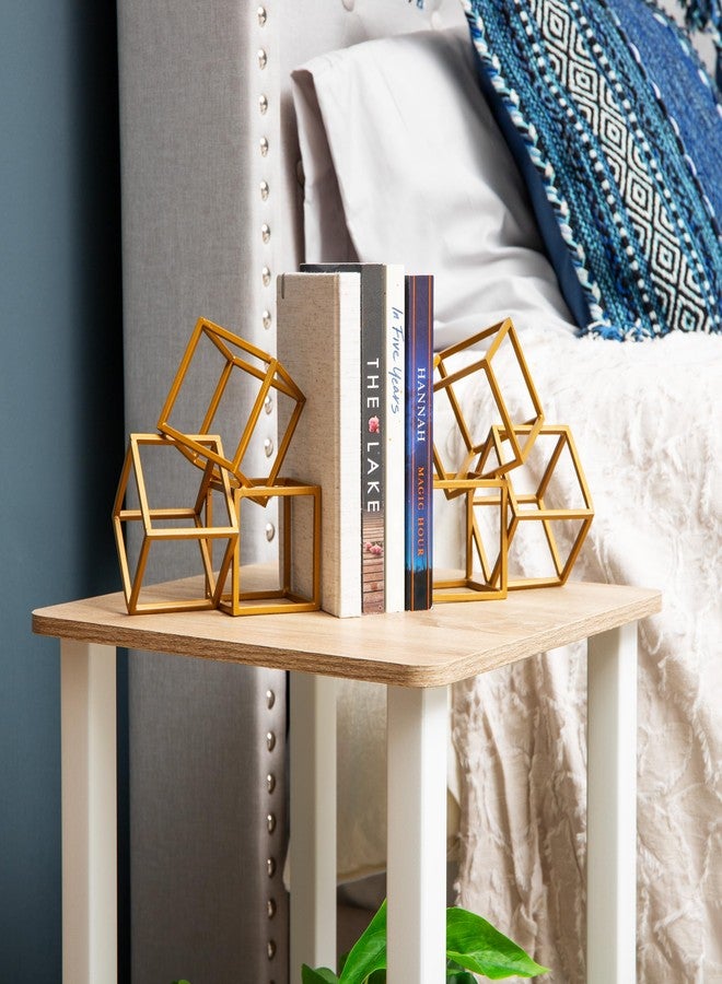 Mind Reader Decorative Geometric Cube Bookends, Modern Book Holders, Office Decor, Metal, Set of 2, Gold - Image 5