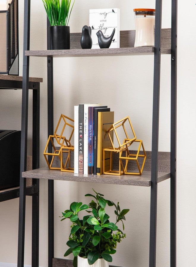 Mind Reader Decorative Geometric Cube Bookends, Modern Book Holders, Office Decor, Metal, Set of 2, Gold - Image 2