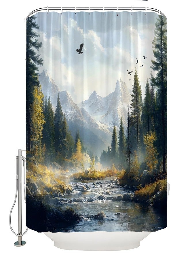 Eagle Forest Shower Curtain Spring Mountain River Tree Nature Scenery Landscape Wild Animal Bird Jungle Wildlife Rustic Farmhouse Country Bathroom Decor Shower Curtain Sets - Image 3
