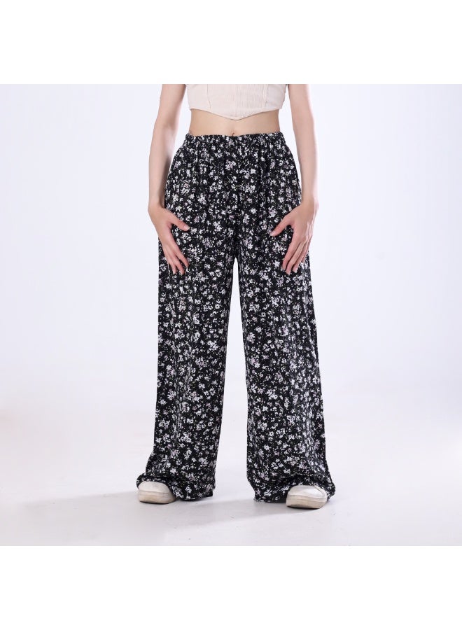 BEBO Women's printed drawstring pants, free size, fits approximately 60-85 kg_Black & White  - Image 1