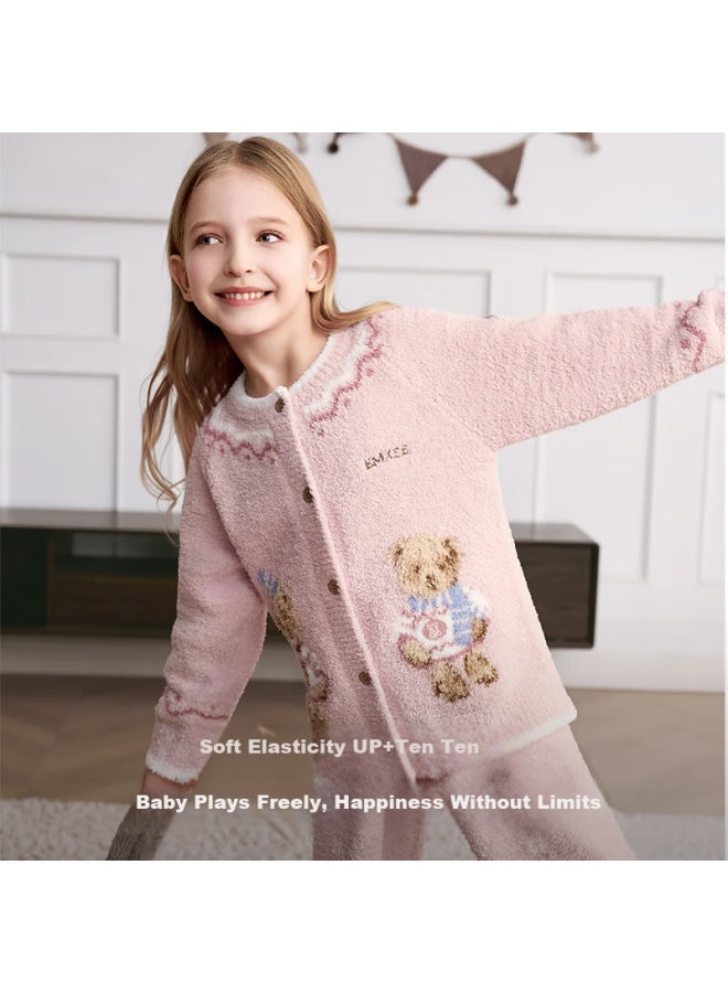 Emxee Kids Homewear Half Velvet Boys And Girls Baby Fleece Thickened Autumn Winter Warm Children's Pajama Set Separate Pieces - Image 3