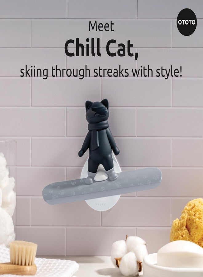 OTOTO Chill Cat Squeegee - Cute Kitchen Accessories, Cute Bathroom Decor, Black Bathroom Accessories, Shower Accessories, Shower Squeegee for Glass Doors, Small Bathroom Squeegee, Cat Gifts - Image 2