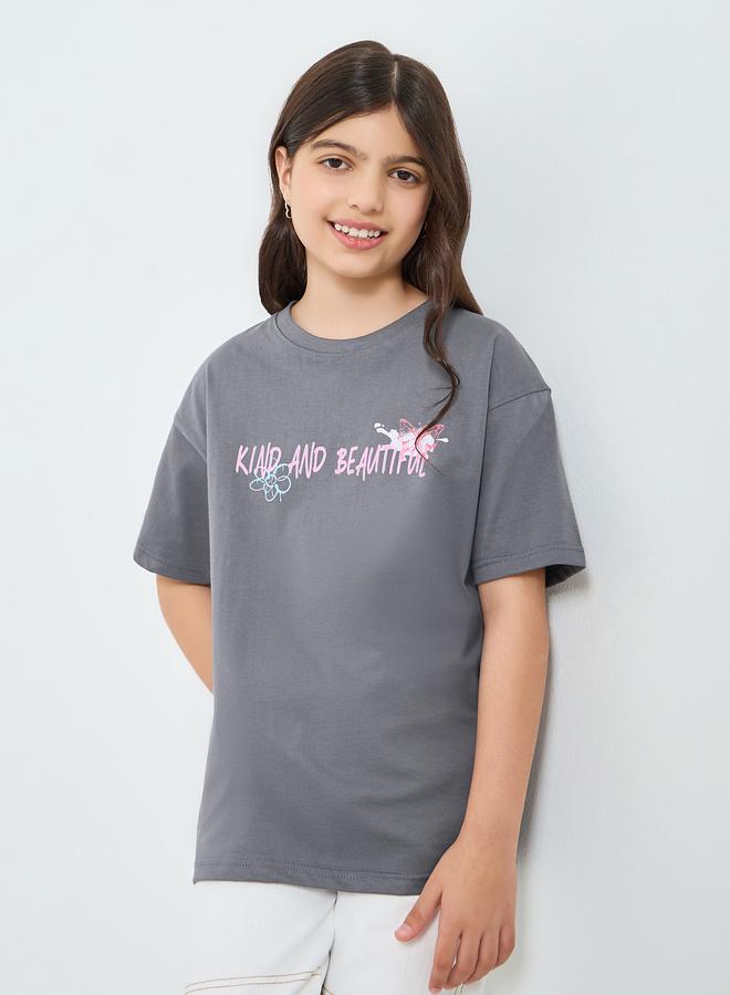 ستايلي تيشيرت قطن بطبعة جرافيك للفتيات - Image 2