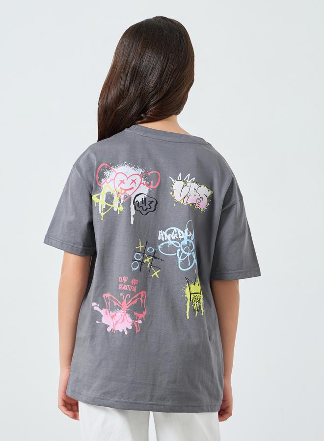 ستايلي تيشيرت قطن بطبعة جرافيك للفتيات - Image 4