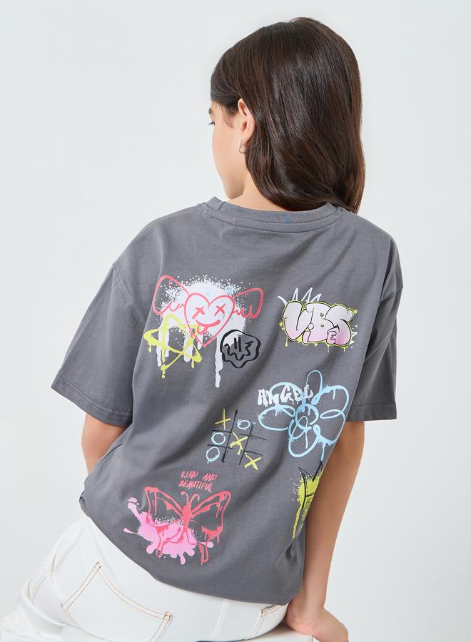 ستايلي تيشيرت قطن بطبعة جرافيك للفتيات - Image 5