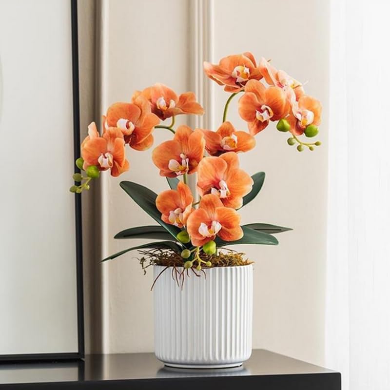 DODXIAOBEUL 4-Pcs Artificial Flowers Real Touch Latex Phalaenopsis 17.7inch Artificial Orchid Stem Bouquets for Wedding Party Home Garden Decor,Orange - Image 5