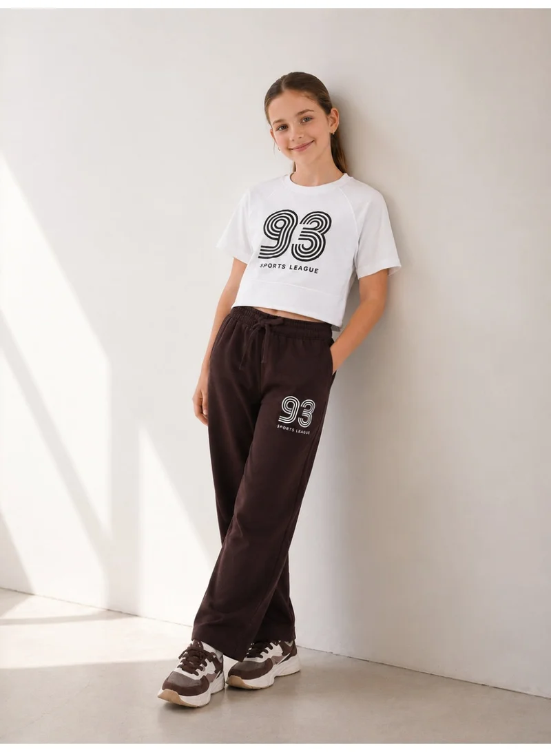 Victor And Jane  Girls 2 Pc Set “93 Sports League” T-Shirt & Pants Set – White & Brown for Women | Best Price UAE