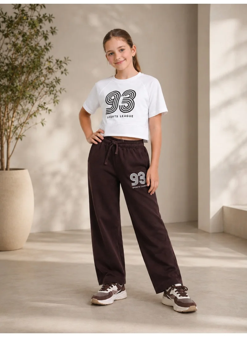 Victor And Jane  Girls 2 Pc Set “93 Sports League” T-Shirt & Pants Set – White & Brown for Women | Best Price UAE