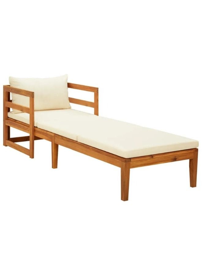 vidaxl vidaXL Sun Lounger with Cream White Cushions Solid Acacia Wood - Image 1