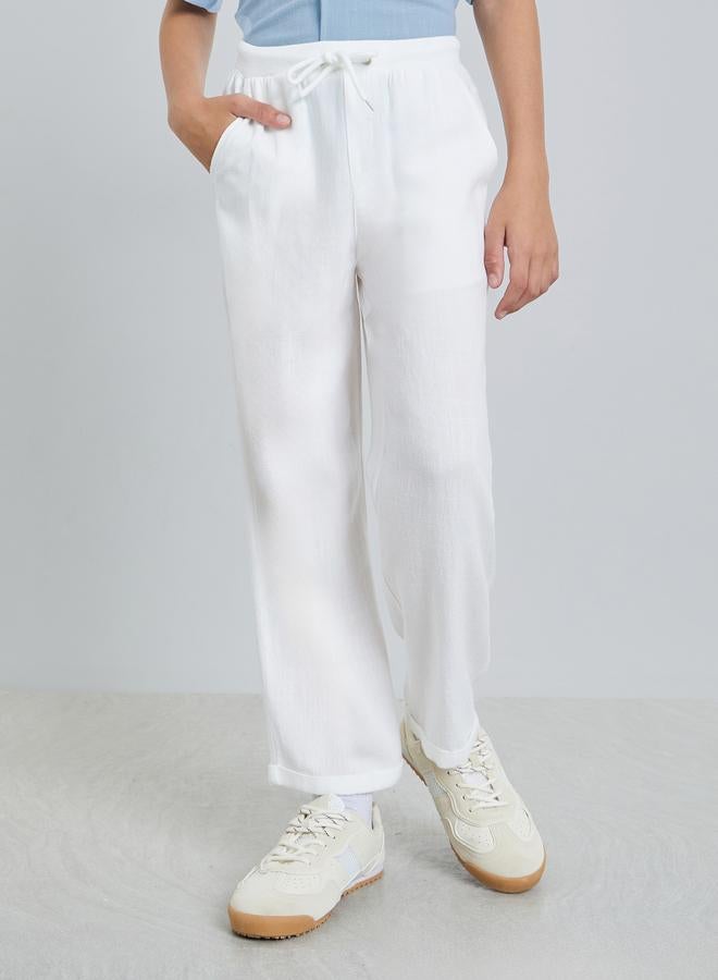 Styli Teen Boys Solid Pants with Turn-Up Hem - Image 1