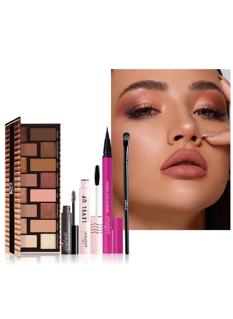 popfeel 12-in-1 New Beginners Makeup Set with 16 Color Eye Shadow Plate, 3 Color Concealer, Eyeliner,  3 Color Ultra Matte Lip, Level Up Lengthening Mascar,   Lightweight Pro Face Powder, Waterproof Brow Set, 2 Pcs Powder Puff  and Makeup Brush | Full Kit Makeup Must-have Starter Kit Suitable For Beginners  - Image 3