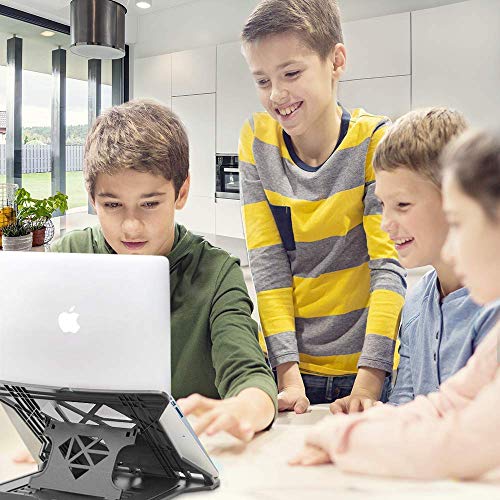 STRIFF Adjustable Laptop Tabletop Stand Patented Riser Ventilated Portable Foldable Compatible with MacBook Notebook Tablet Tray Desk Table Book with Free Phone Stand (Black) - Image 4