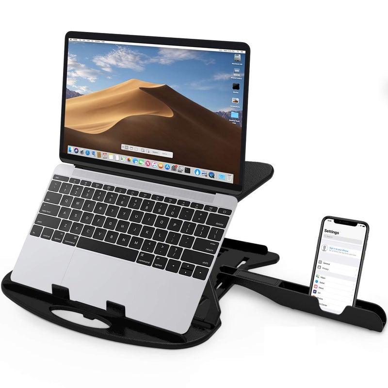 STRIFF Adjustable Laptop Tabletop Stand Patented Riser Ventilated Portable Foldable Compatible with MacBook Notebook Tablet Tray Desk Table Book with Free Phone Stand (Black) - Image 5