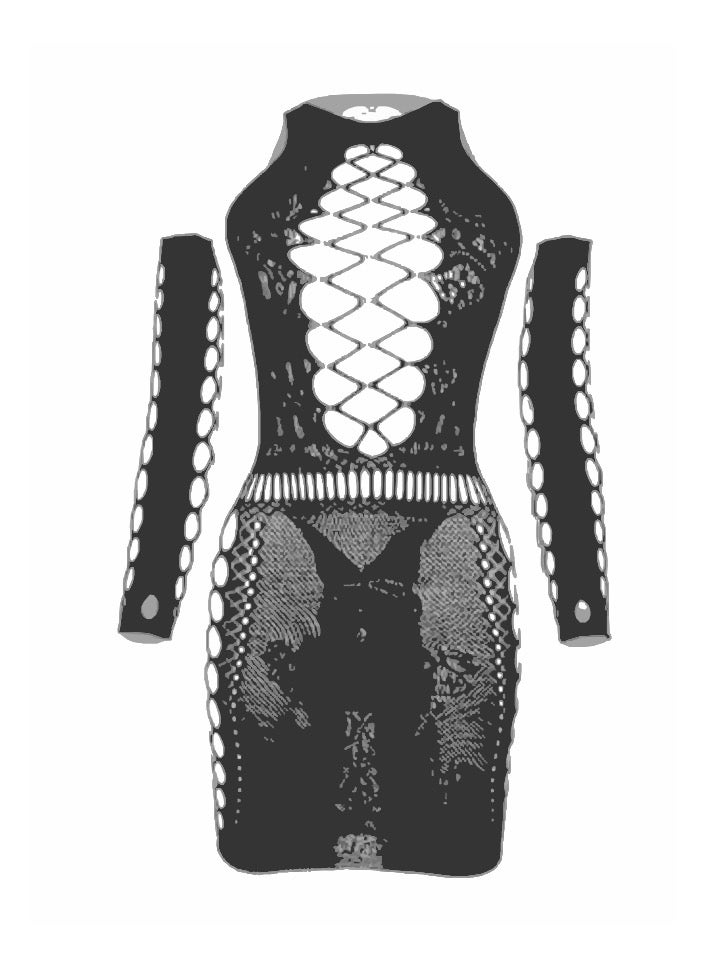 Remy Belle Remy Belle Women Black Fishnet Long Sleeve Bodystocking (Black, One size) 