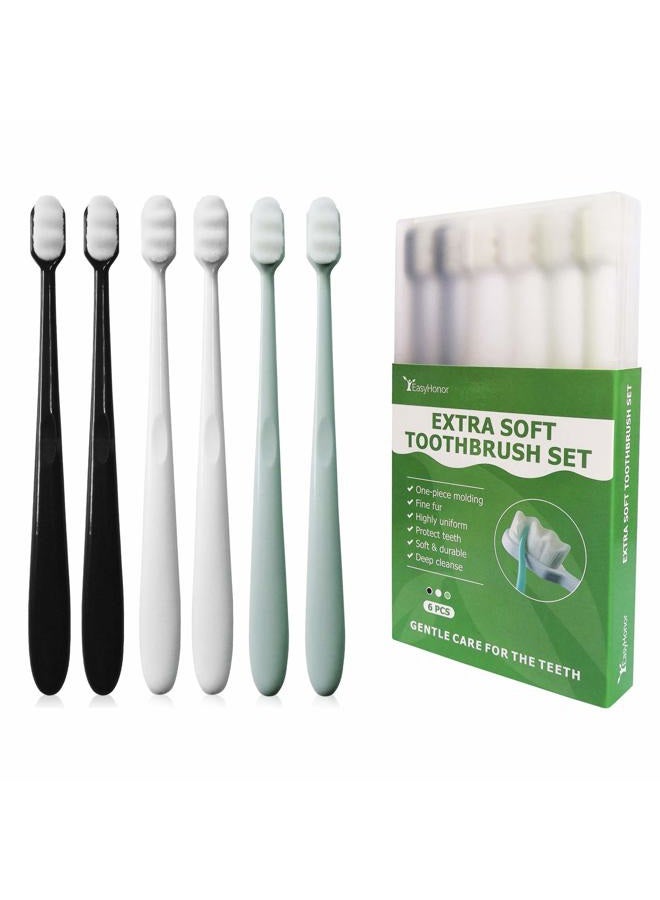 EasyHonor Extra Toothbrush for Sensitive Gums, Micro Fur Manual Toothbrush with 20000 Soft Floss Bristle for Pregnant Women, Elderly, Braces and Gum Recessions, Protect Fragile Gums (6 Pack) - Image 1