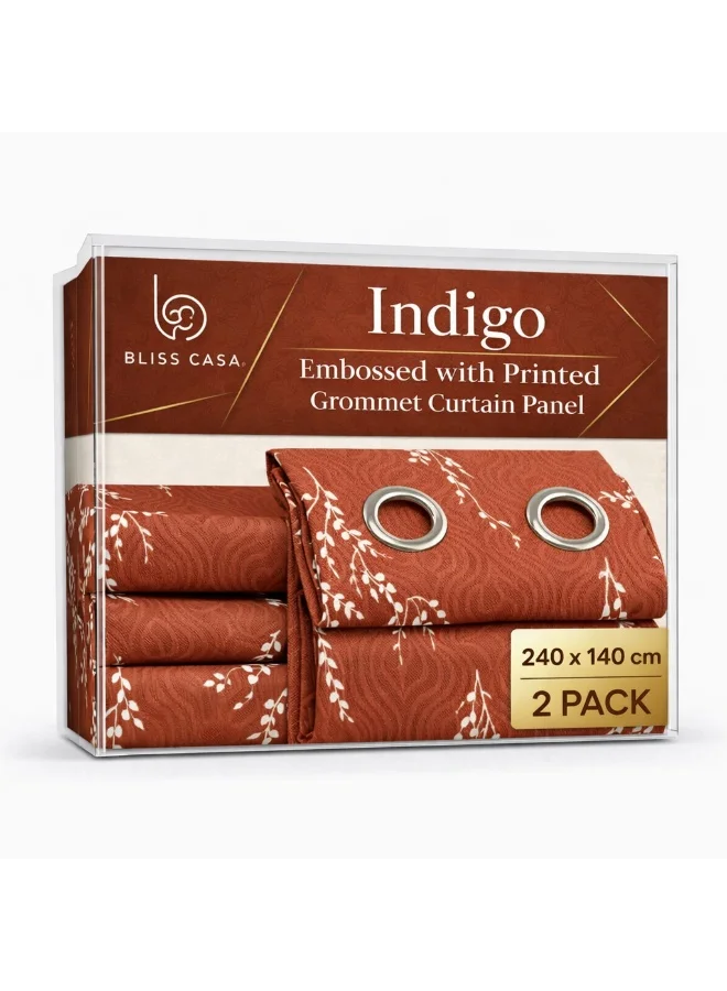 بليس كاسا ستائر نافذة Bliss Casa Indigo مكونة من قطعتين مقاس 240 × 140 سم - ستائر ذات فتحات صلبة لغرفة النوم وغرفة المعيشة - ستائر منزلية من القماش الفاخر