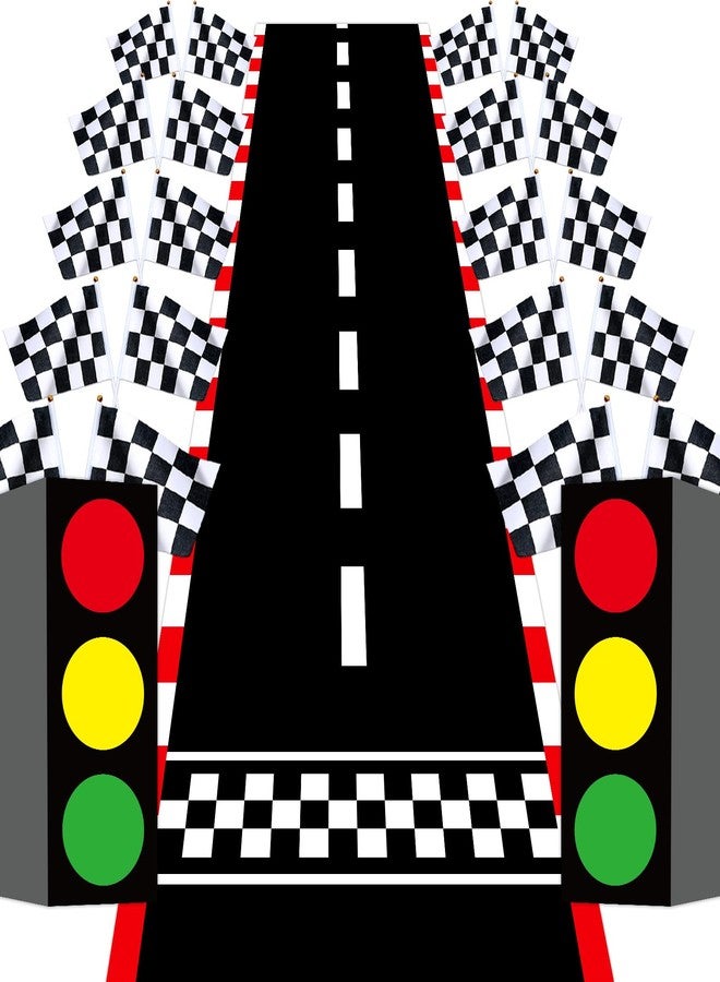Oitnlaughter Racing Party Decorations Race Car Birthday Traffic Light Gift Boxes Floor Running Mat Checkered Black and White Racing Flag for Race Car Start Your Engines Kids Boys Baby Shower Party Supplies - Image 1