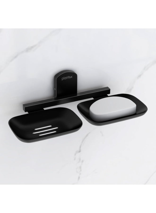 Plantex 304 Grade Stainless Steel Double Soap Holder for Bathroom/Soap Stands/Bathroom Accessories - Parv (Black) - Image 1