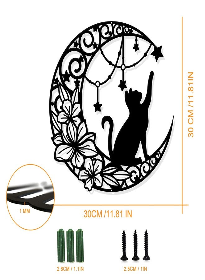 NBEADS Cat Metal Wall Art Decor, 11.8" Moon and Cat Black Wall Hanging Decor Silhouette Wall Art for Home Bedroom Living Room Bathroom Kitchen Office Garden Hotel Wall Decoration - Image 5