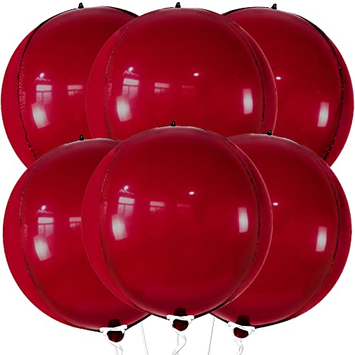 KatchOn Big Metallic Ruby Red Balloons 22 Inch Pack of 6 Round 4D Mylar Balloon for Valentines Day Decorations Valentines Balloons for Galentines Decorations Red Party Decoration Birthday - Image 1