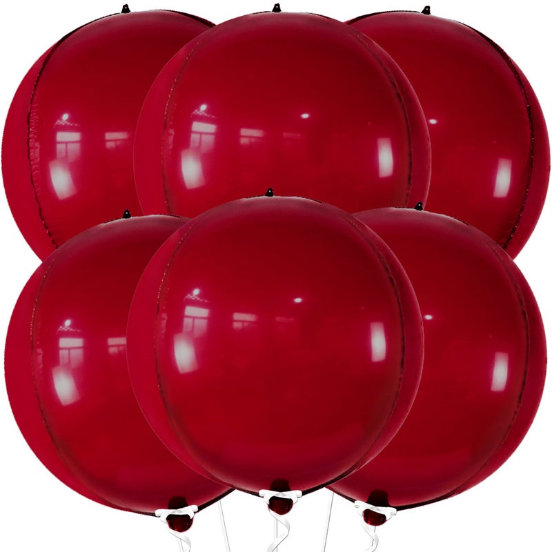 KatchOn Big Metallic Ruby Red Balloons 22 Inch Pack of 6 Round 4D Mylar Balloon for Valentines Day Decorations Valentines Balloons for Galentines Decorations Red Party Decoration Birthday - Image 3