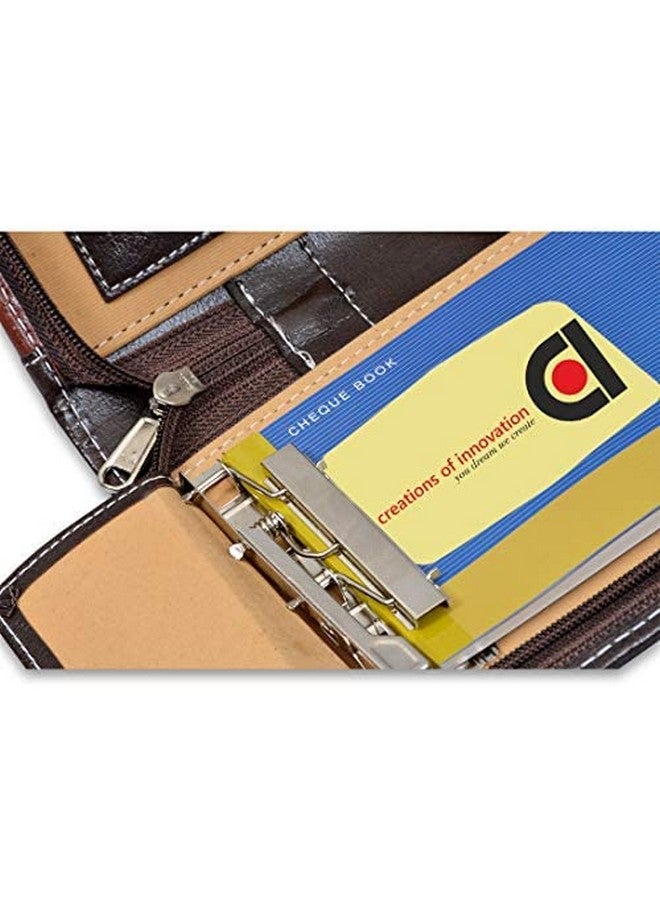 COI Cheque Book Holder Passport Holder Dark Brown/Stylish Faux Leather Multiple Document, Card, Money Pocket, Travel Wallet Accessory, Desk Table Organizer Gift for Office Going Men and Women - Image 3