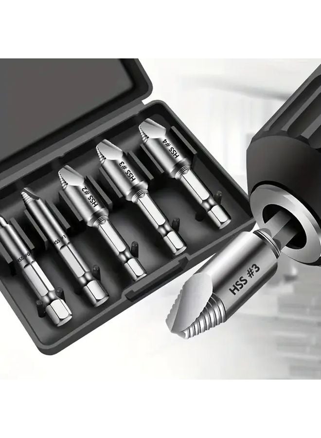 5Pcs High Speed Steel Damaged Screw Extractor Drill Bit Set In A Box - Image 2