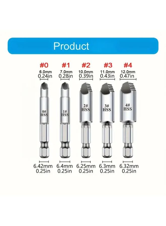 5Pcs High Speed Steel Damaged Screw Extractor Drill Bit Set In A Box - Image 5
