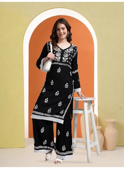 Alaya Women Hand Embroidered Lucknowi Chikankari Rayon Kurta Set-AL4077KS