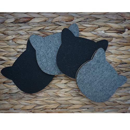 Mokoboho Premium Absorbent All-Natural 100% Wool Felt Cork-Backed Cat Head Drink Coasters (4 Mixed) - Image 3