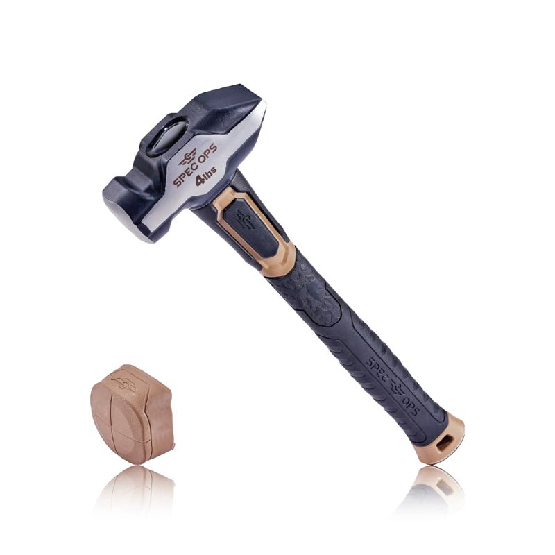 Spec-Ops Spec Ops Tools Blacksmith Hammer, 4 lb Sledge hammer with Removable Soft Mallet Cap & Bi-Material Shock Absorbing & Vibration Dampening Handle, 3% Donated to Veterans, Black/Tan - Image 1