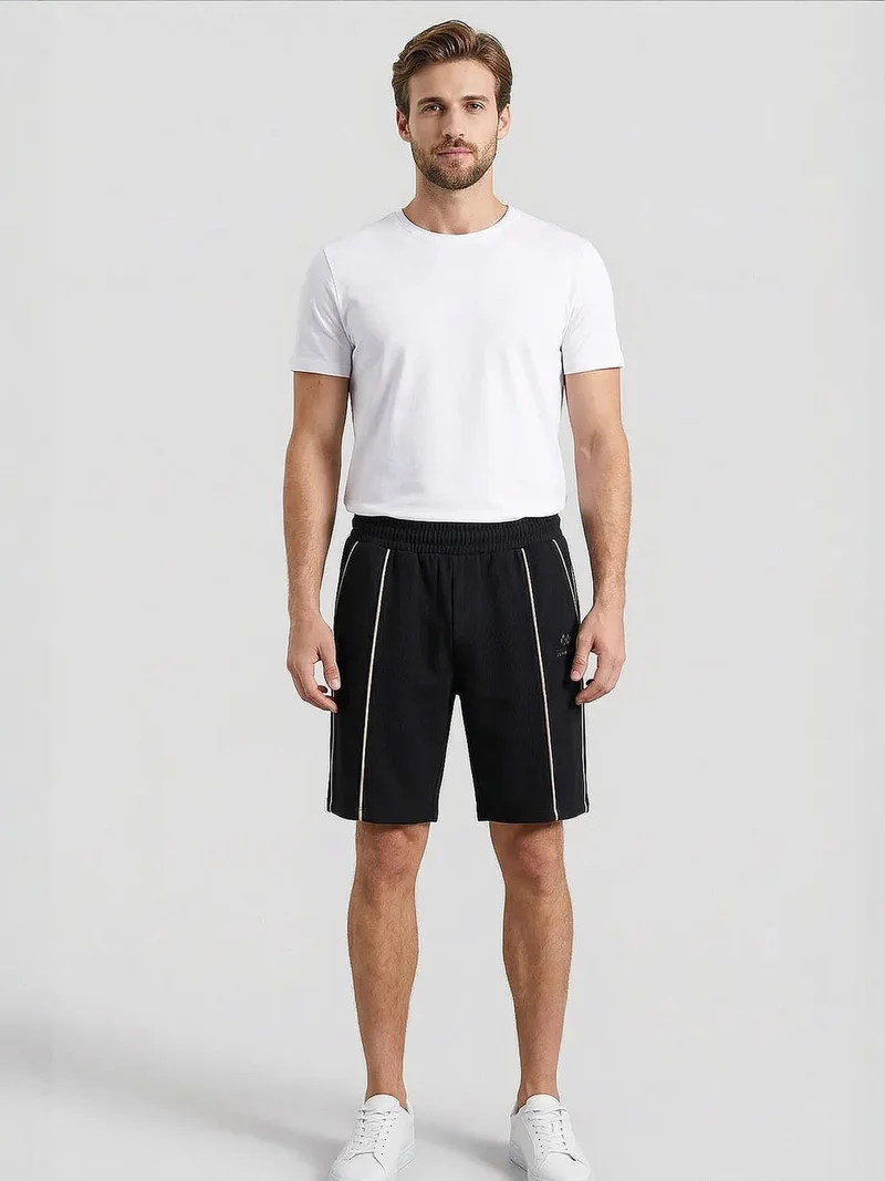 Tommylife Black TOMMY Men's Mid Waist Wide Leg Shorts for Men | Best Price UAE