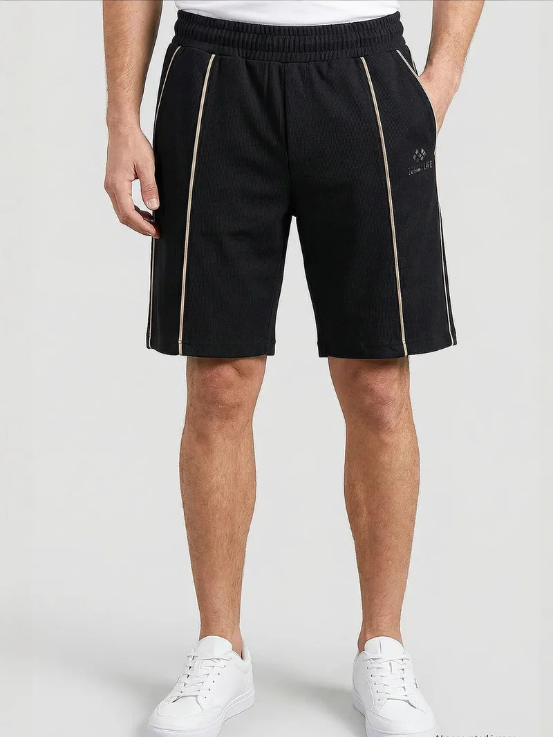 Tommylife Black TOMMY Men's Mid Waist Wide Leg Shorts for Men | Best Price UAE